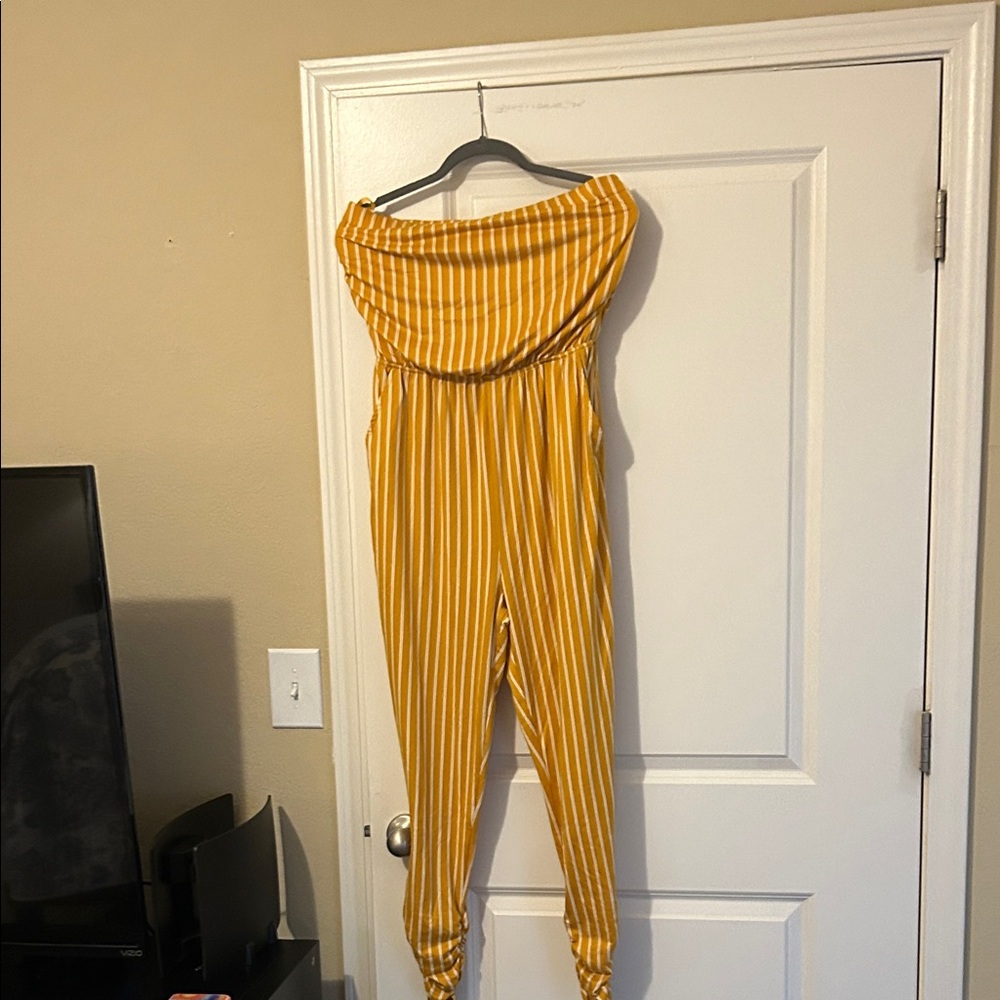 Love J Mustard Striped Jumpsuit
